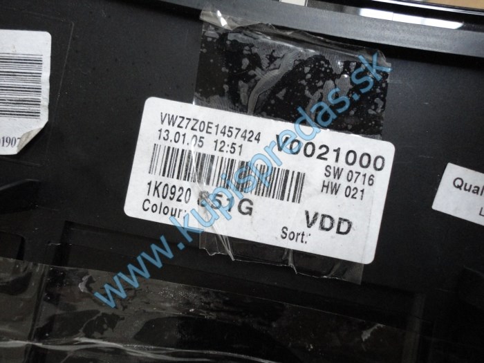 Prístrojový panel + RJ zapalovania VW GOLF V 1.6  